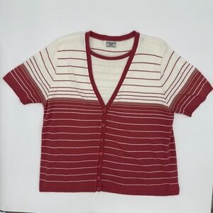 Alfredo Dunner Cardigan Sweater Womens 1X White Red Striped Knitted Button Front